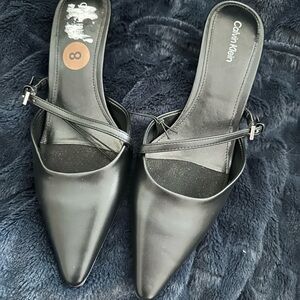 Calvin Klein Black Pointed Mules